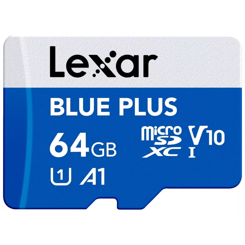 „Lexar BLUE PLUS 64 GB MicroSDXC“ atminties kortelė UHS‑I 100 MB/s U1 V10 (mėlyna)