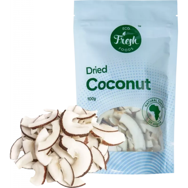 Džiovintas kokosas Eco fresh foods 100 g – kokoso drožlės, 100 g pakelis