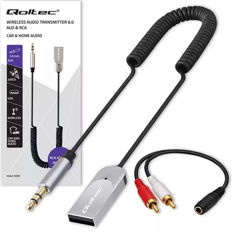 Belaidis garso imtuvas QOLTEC HiFi BT6.0 2xRC – Bluetooth adapteris garsiakalbiams ir automobilio radijui