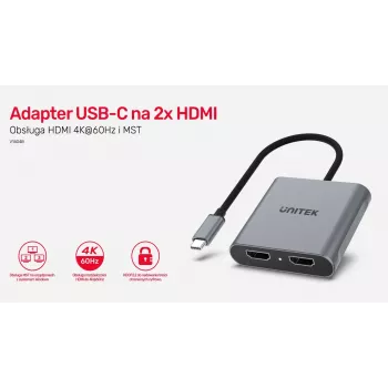 UNITEK adapteris USB-C, 2x HDMI, 4K@60Hz, MST, V1404B