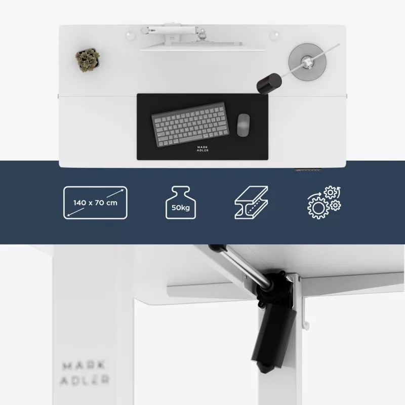Ergonomiškas stalas mark adler Leader 7.3 White – reguliuojamas aukštis, balta spalva