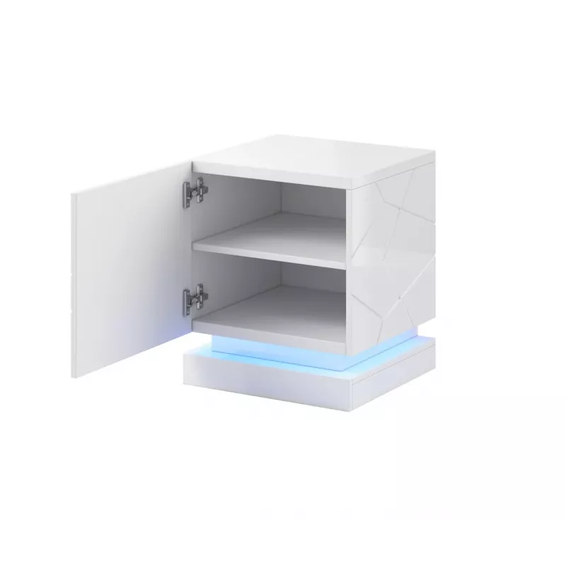 Naktiniai staliukai cama meble QIU, 2 vnt., MDF, balti blizgūs, 46×41,5×53 cm