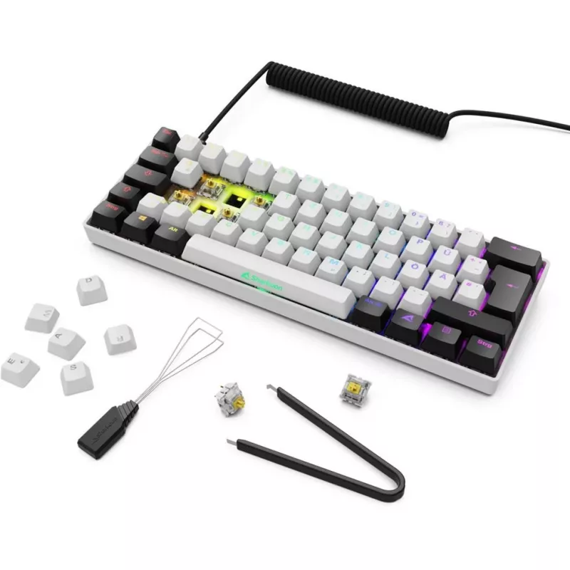 Klaviatūra Sharkoon SGK50 S4 60% balta RGB LED QWERTZ vokiškas išdėstymas USB