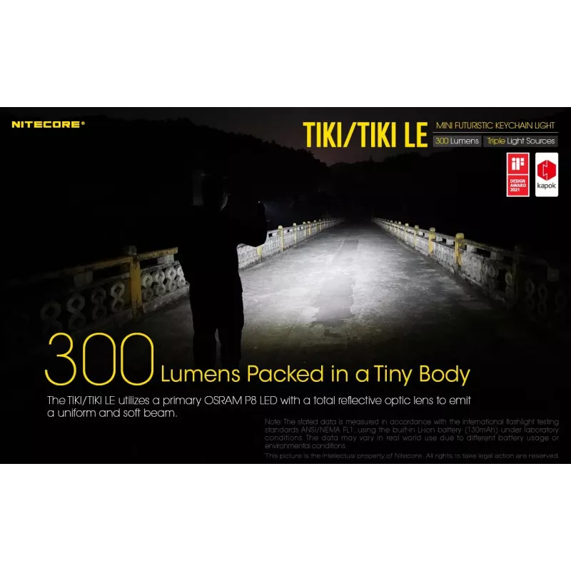 Rankinis žibintuvėlis Nitecore TIKI LE – 300 lm, USB įkraunamas, polikarbonatas, IP66, atsparus smūgiams, 10,5 g, 55 mm, Juodas