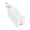 Sieninis įkroviklis Baseus GaN5 Pro 65W — USB + 2×USB-C (QC3.0, PD3.0) su 1 m USB-C laidu, baltas