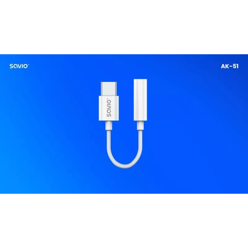 USB Type-C (M) – Jack 3,5 mm (M) garso adapteris baltas SAVIO AK-51
