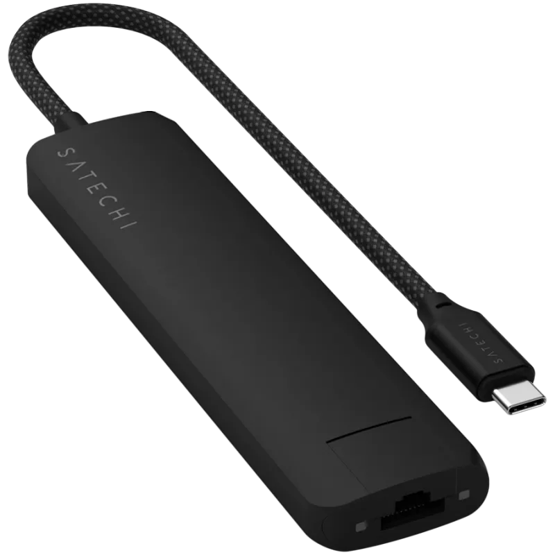 Satechi 7-in-1 USB-C Slim Multiport Adapter su Ethernet (USB-C PD, 2x USB-A, HDMI 4K, Ethernet, micro/SD kortelių skaitytuvas) (Juoda)