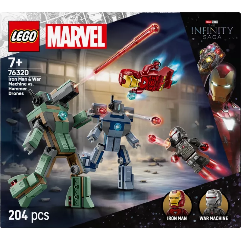 Konstruktorius LEGO Marvel Super Heroes Geležinis žmogus ir karo mašina rinkinys 76320, 204 detalės, 2 minifigūrėlės, 100 mm aukštis