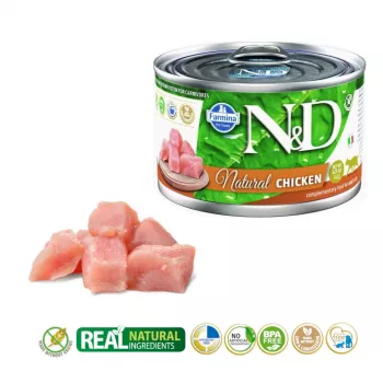 Šlapias ėdalas katėms Farmina N&D Natural Chicken 140 g pakelis, suaugusioms katėms, baltymai 18%, riebalai 1,5%, drėgmė 77,5%