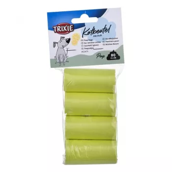 Šunų išmatų maišeliai Trixie Lemon Scented M – 4 ritinėliai po 20 vnt. (80 maišelių), geltoni plastikiniai