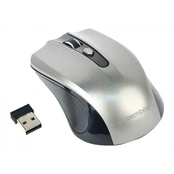 Belaidė pelė Gembird MUSW-4B-04-BG – dešinei rankai, optinė 1600 DPI, 4 mygtukai, RF, juoda/pilka