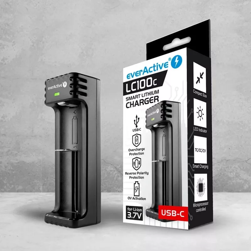 Įkroviklis baterijoms everActive LC100C USB-C Li‑Ion elementams, USB-C įėjimas, modelis LC100C
