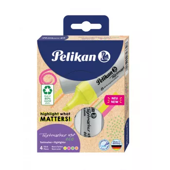 Markeris Pelikan Textmarker 490 eco 4 vnt. Smailusis antgalis Žalia Oranžinė Rožinė Geltona