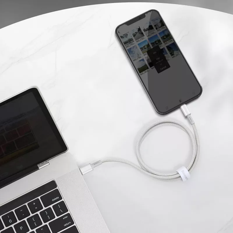 Baseus USB-C į Lightning aukšto tankio pintas laidas, 20W, PD, 2m (baltas)
