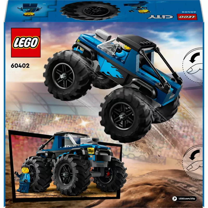Konstruktorius LEGO City 60402 Mėlynas monstrų sunkvežimis su didelėmis padangomis, 148 dalių, 1 minifigūrėlė, nuo 5 metų