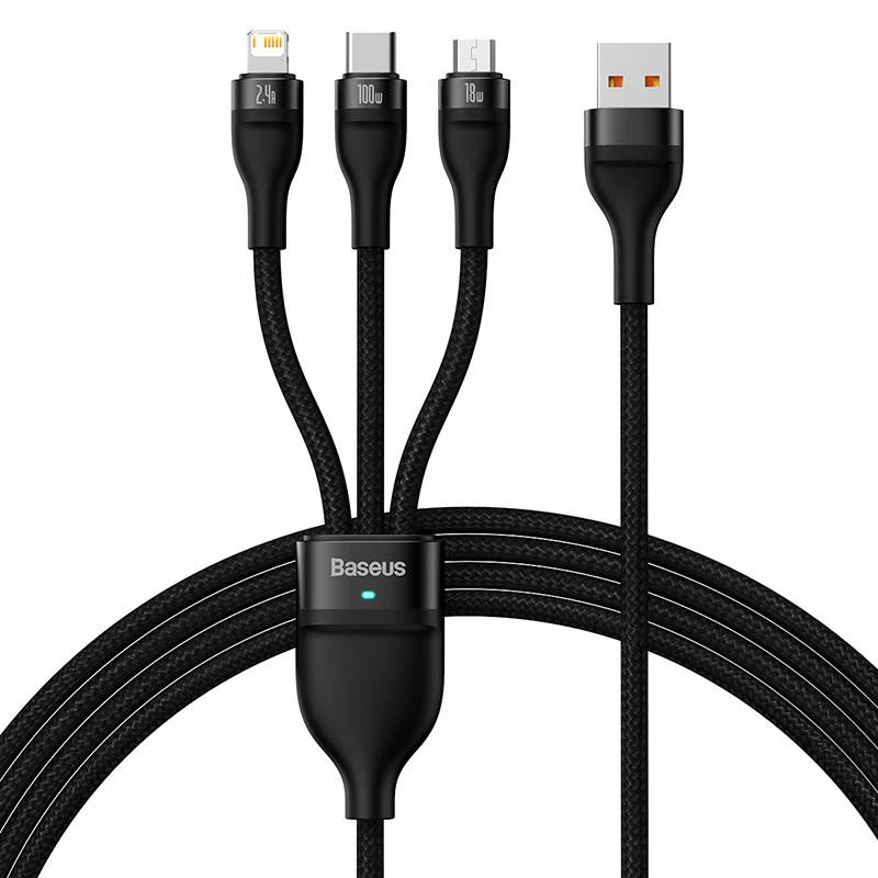 USB laidas Baseus SUP0003351 1,2 m USB A / USB C – Micro USB-A – Lightning juodas