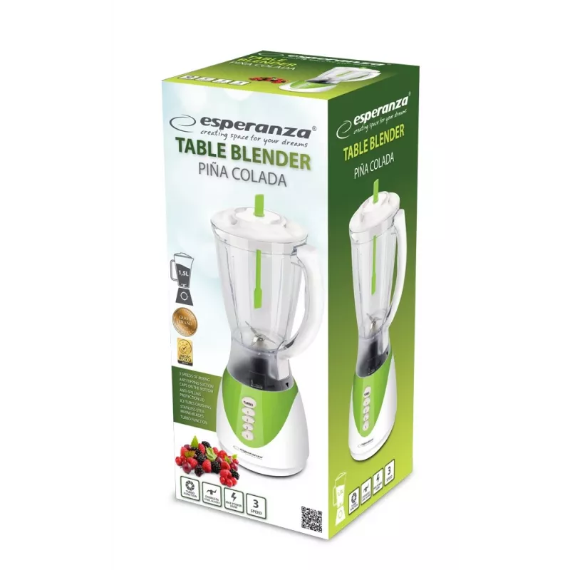 Stalinis blenderis ESPERANZA EKM023G Piña Colada Green, 350 W, 1,5 l indas, 3 programos, nerūdijančio plieno peiliai