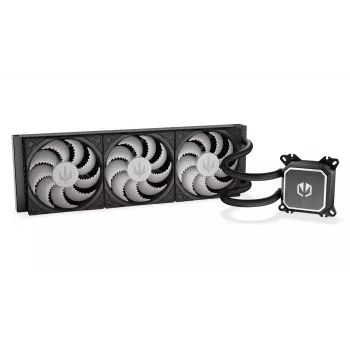 Skysčio aušintuvas ENDORFY Navis F360 ARGB Juodas – 360 mm radiatorius, 3x 120×25 mm ventiliatoriai, 250–1800 RPM, siurblys 1600–2600 RPM, LGA 1700/AM5/AM4