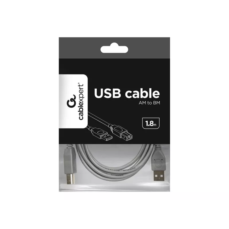 USB 2.0 A tipo kištukas į B tipo kištuką 1,8 m pilkas laidas