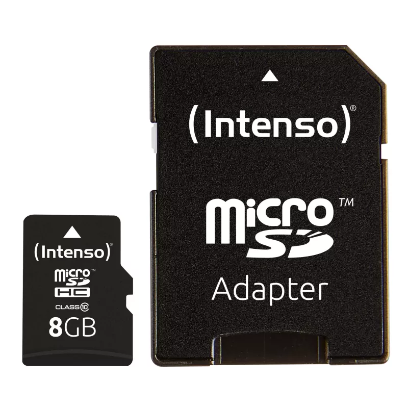 INTENSO atminties kortelė MICRO SDHC 8GB C10 su adapteriu 3413460