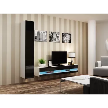 TV stovas Cama Meble VIGO NEW 30/180/40, balta viršus, juodas blizgus rėmas, 1800×400×300 mm