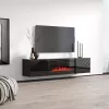 Spintelė televizoriui cama meble LUXE 301126 su įmontuotu elektriniu židiniu, 182,6×34,5×37,5 cm, juodas blizgesys