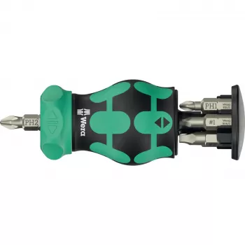 Laikiklis bitams Wera KK Stubby Magazin RA 4 magnetinis, modelis 05008893001, kompaktiškas žurnalinis laikiklis bitams