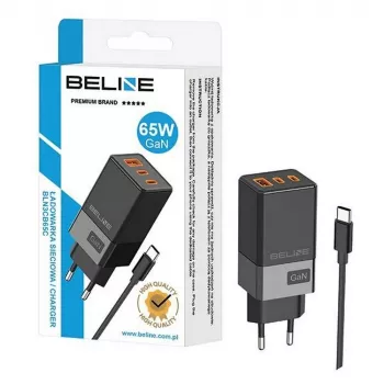 Beline 65W sieninis įkroviklis 2x USB-C 1x USB-A, juodas, PD 3.0