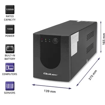 Nepertraukiamo maitinimo šaltinis UPS Qoltec 53775 1,2 kVA 720 W 4 AC lizdai