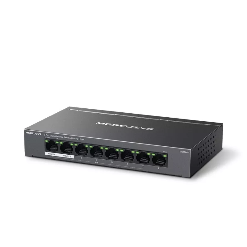 Mercusys MS108GP 8 prievadų Gigabit stalinis jungiklis su 7 prievadais PoE