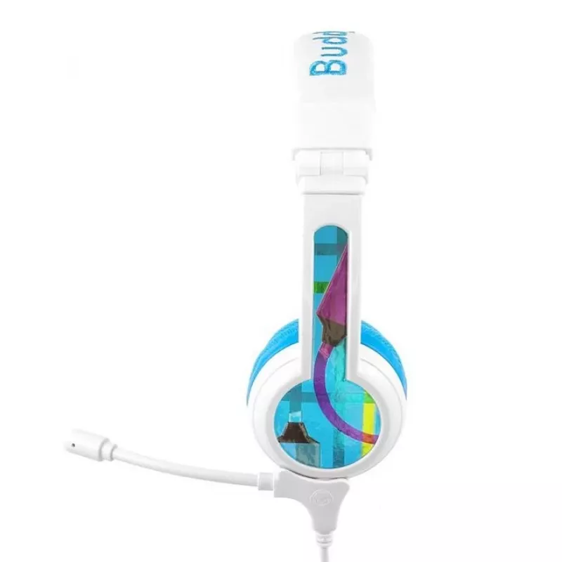 Belaidės ausinės BuddyPhones School+ – lankelis, apgaubiančios, 20–20000 Hz, 1,4 m laidas, mėlyna/balta
