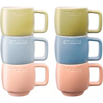Keraminiai puodeliai Staub 6 vnt., įvairiaspalviai, 100 ml – 6 arbatos/espresso puodeliai