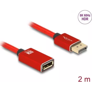 DeLOCK DisplayPort prailginimo kabelis 8K 60 Hz 2 m raudonas metalinis be fiksatoriaus