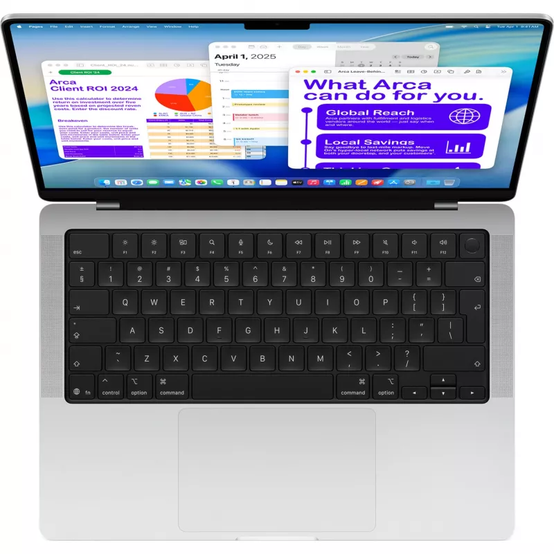 Apple MacBook Pro Sidabrinis MDE44D/A - 35,6 cm (14''), M5 10 branduolių procesorius, 10 branduolių GPU, 16 GB RAM, 512 GB SSD / be maitinimo bloko