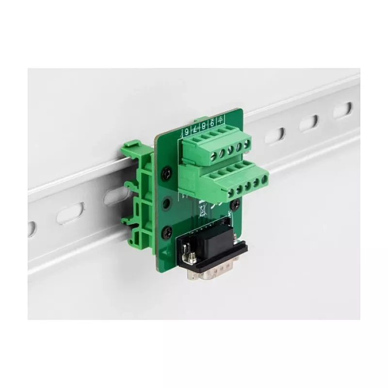 DeLOCK D-Sub 9 kontaktų moteriškas adapteris į gnybtų bloką, tvirtinimui ant DIN bėgelio, 51 mm x 58 mm x 30 mm