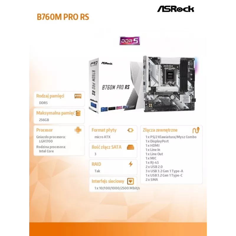 ASRock B760M Pro RS DDR5 Micro-ATX pagrindinė plokštė