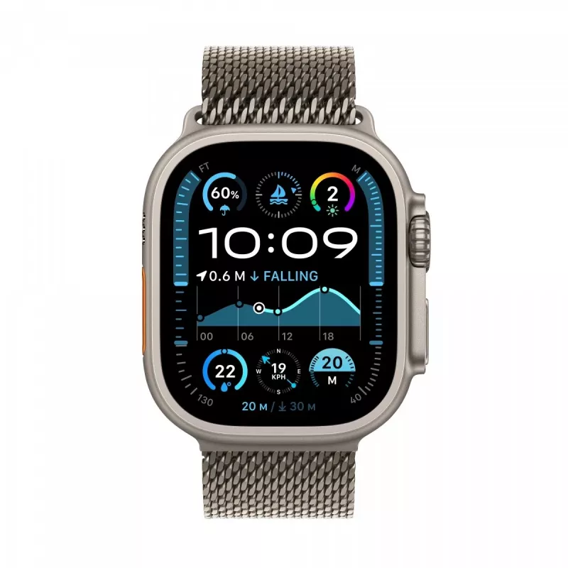 Apple Watch Ultra 2 GPS + Cellular 49 mm natūralaus titano korpusas su natūralaus titano Milano kilpa - M