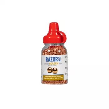 Šratiniai šratai RazorGun 4.46 mm plieniniai BB, varinė danga, 1500 vnt., plastikinė dozavimo talpa