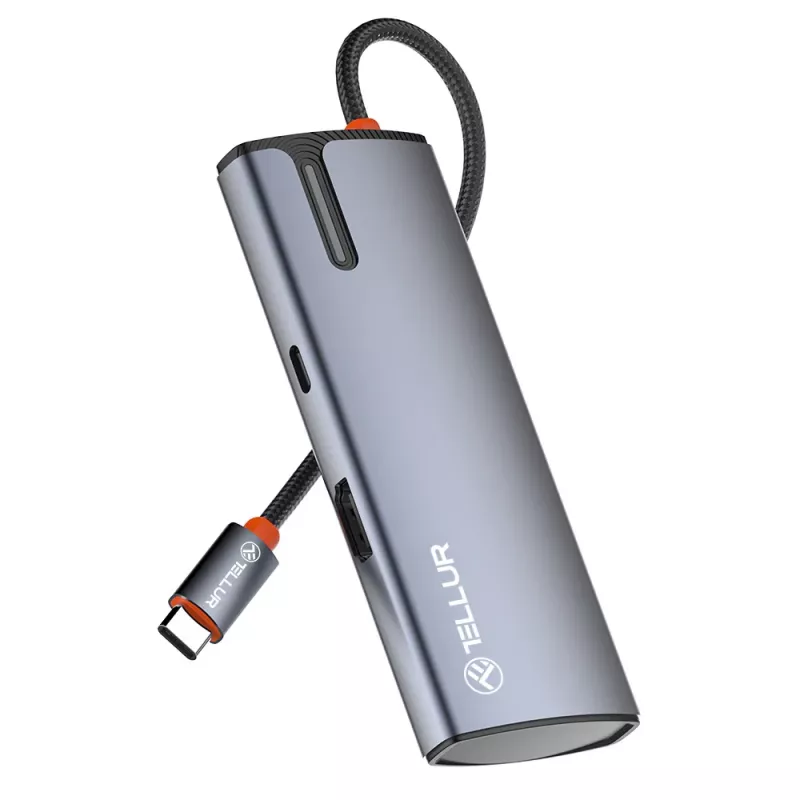 USB-C centrinis įrenginys Tellur TLL321061 su PD 3.0 100W, HDMI išėjimu ir 3× USB 3.0 prievadais