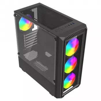 Kompiuterio korpusas Savio Noctis Glass RGB Cube, ATX/Micro-ATX/Mini-ITX, grūdinto stiklo priekinė dalis, RGB ventiliatoriai, juodas