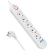 Maitinimo blokas MACLEAN MCE395 W – 5 lizdai, 3× USB A, 110–240 V AC, 2,1 A USB, max 2500 W, baltas, 1,5 m laidas