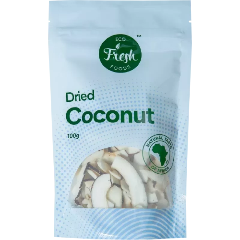 Džiovintas kokosas Eco fresh foods 100 g – kokoso drožlės, 100 g pakelis