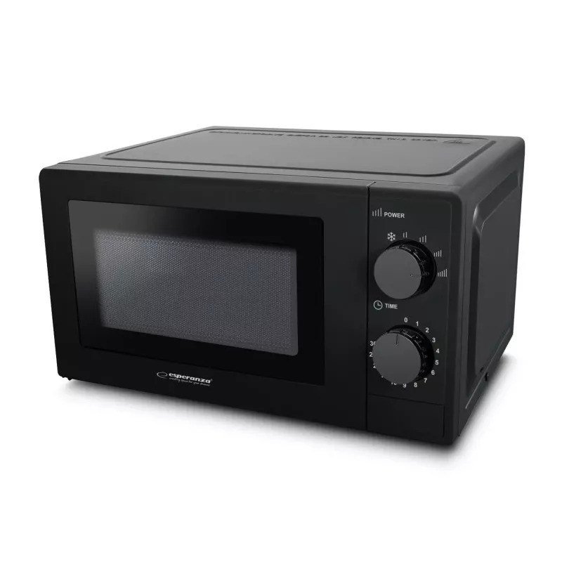 Mikrobangų krosnelė ESPERANZA ESTOFADO – 20 L, 700 W, 5 galingumo lygių, 24,5 cm sukamoji lėkštė, juoda
