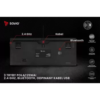 Savio Phenix SAVGK-RED belaidė mechaninė klaviatūra (82 klavišai, 75 %, Gateron Pro, RGB, RF 2,4 GHz / Bluetooth / USB)