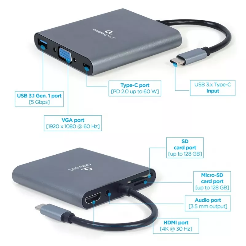 Gembird a-CM-COMBO6-01 USB-C 6-in-1 adapteris nešiojamam kompiuteriui