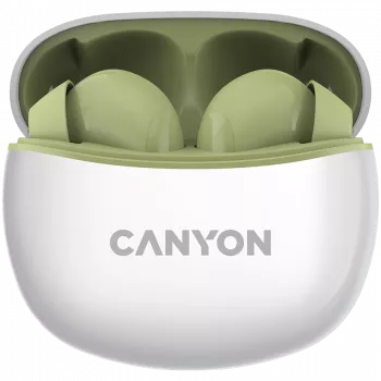 CANYON TWS-5 belaidės ausinės (į ausis), žalios, Bluetooth 5.3, liečiamas valdymas, USB-C įkrovimas
