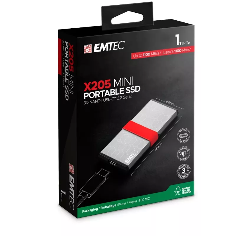 Emtec X205 Mini 1 TB USB-C USB 3.2 Gen 2x2 sidabrinis
