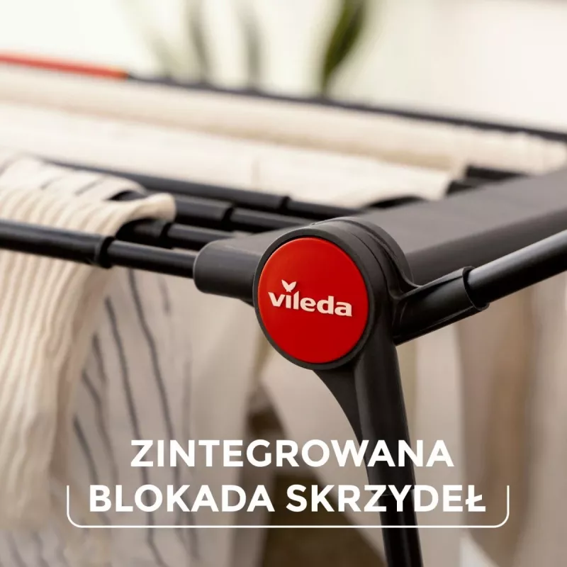 Džiovintuvas skalbiniams VILEDA Infinity Flex Ultimate teleskopinis – juodas, dengtas aliuminis, 30 m džiovinimo erdvė, sulankstomas, ratukai