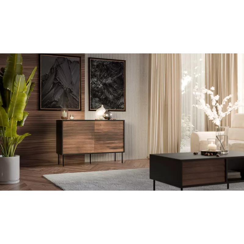 Komoda cama meble CORTINA 1D3S 120x40x81 cm, juoda/riešutas, 3 stalčiai, medžio drožlių plokštė