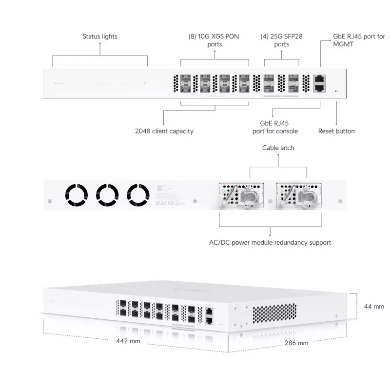 Valdomas jungiklis Ubiquiti UISP-FIBER-OLT-XGS 10 Gbit/s 1U
